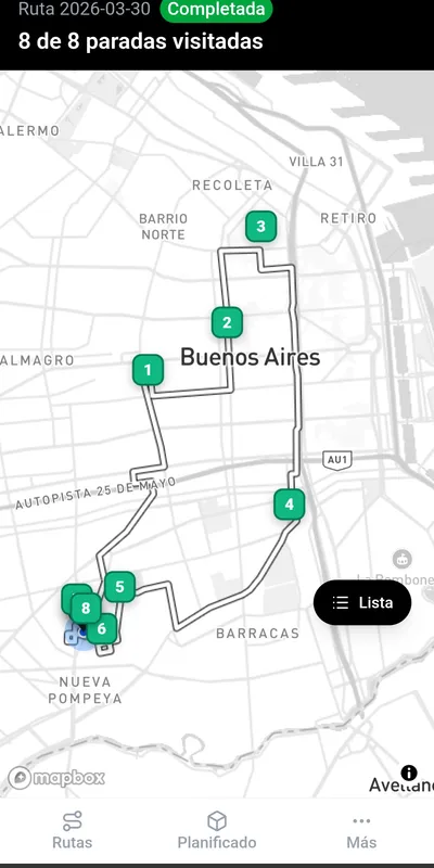 Ruta optimizada en la app del conductor