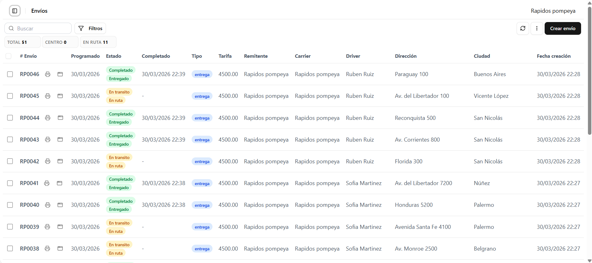 Dashboard seller con logística en tiempo real