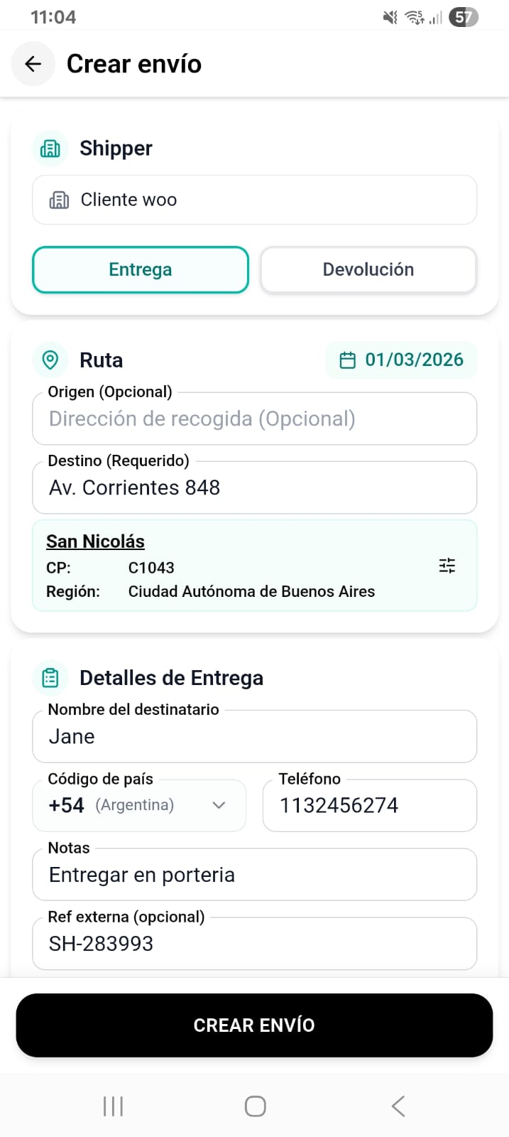 Crear Shipment en Trakkea