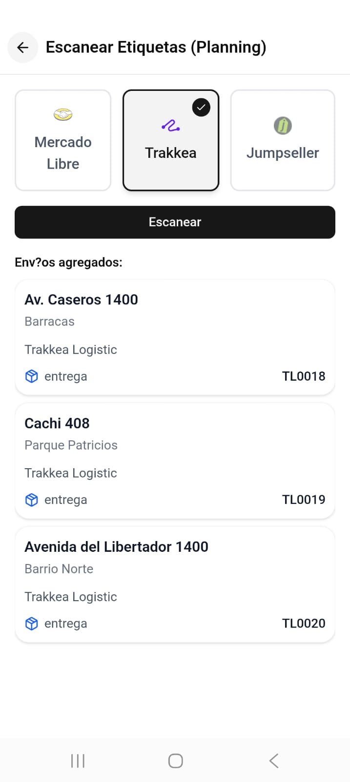 Etiquetas escaneadas por el driver